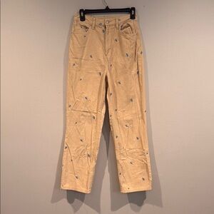 PacSun Beige Corduroy Pants with Blue Mushroom Accents 90s Boyfriend - Size 27